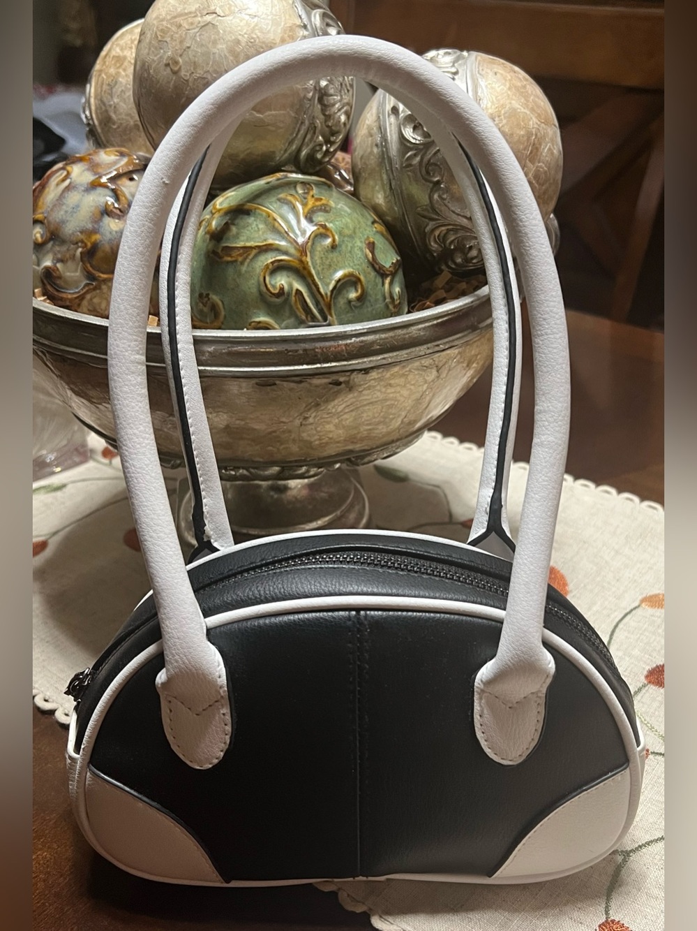 Black and White Dome Satchel Handbag - Women's Fashion Y2K